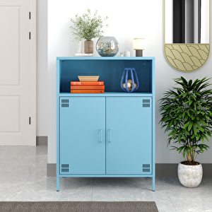 Pera Metal Dolap 2 Kapılı, Açık Raflı 80,50 X 40 X 109,50 Cm - Ral 5024 Mavi Ral 5024