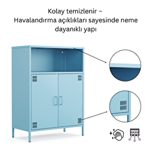 Pera Metal Dolap 2 Kapılı, Açık Raflı 80,50 X 40 X 109,50 Cm - Ral 5024 Mavi