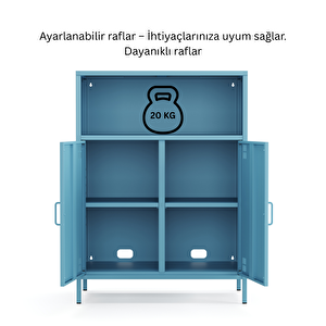 Pera Metal Dolap 2 Kapılı, Açık Raflı 80,50 X 40 X 109,50 Cm - Ral 5024 Mavi