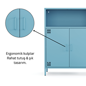 Pera Metal Dolap 2 Kapılı, Açık Raflı 80,50 X 40 X 109,50 Cm - Ral 5024 Mavi