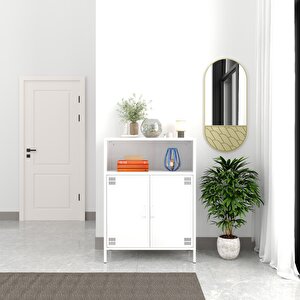 Pera Metal Dolap 2 Kapılı, Açık Raflı 80,50 X 40 X 109,50 Cm - Ral 9016 Beyaz Ral 9016