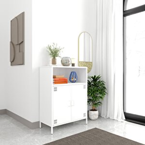 Pera Metal Dolap 2 Kapılı, Açık Raflı 80,50 X 40 X 109,50 Cm - Ral 9016 Beyaz Ral 9016