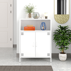 Pera Metal Dolap 2 Kapılı, Açık Raflı 80,50 X 40 X 109,50 Cm - Ral 9016 Beyaz Ral 9016