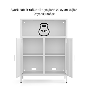 Pera Metal Dolap 2 Kapılı, Açık Raflı 80,50 X 40 X 109,50 Cm - Ral 9016 Beyaz