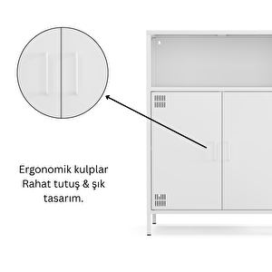 Pera Metal Dolap 2 Kapılı, Açık Raflı 80,50 X 40 X 109,50 Cm - Ral 9016 Beyaz