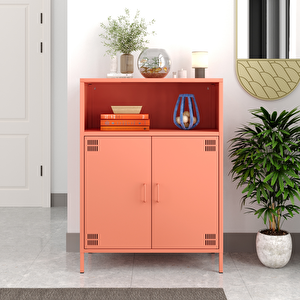 Pera Metal Dolap 2 Kapılı, Açık Raflı 80,50 X 40 X 109,50 Cm - Ral 3022 Somon Ral 3022