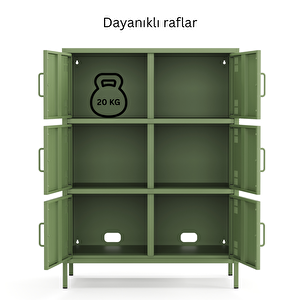 Pera Metal Çok Gözlü Dolap, 6 Kapaklı 80,50 X 40 X 109,50 Cm - Ral 6011 Yeşil