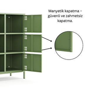 Pera Metal Çok Gözlü Dolap, 6 Kapaklı 80,50 X 40 X 109,50 Cm - Ral 6011 Yeşil
