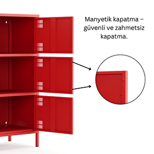 Pera Metal Çok Gözlü Dolap, 6 Kapaklı 80,50 X 40 X 109,50 Cm - Ral 3020 Kırmızı