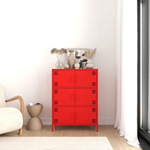 Pera Metal Çok Gözlü Dolap, 6 Kapaklı 80,50 X 40 X 109,50 Cm - Ral 3020 Kırmızı Ral 3020