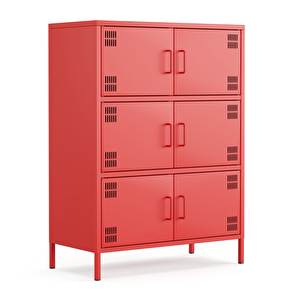 Pera Metal Çok Gözlü Dolap, 6 Kapaklı 80,50 X 40 X 109,50 Cm - Ral 3020 Kırmızı Ral 3020