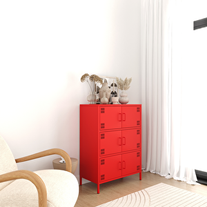 Pera Metal Çok Gözlü Dolap, 6 Kapaklı 80,50 X 40 X 109,50 Cm - Ral 3020 Kırmızı Ral 3020