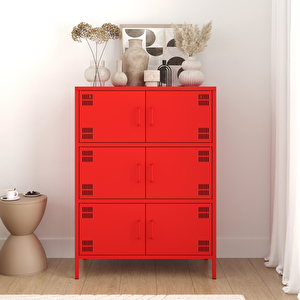 Pera Metal Çok Gözlü Dolap, 6 Kapaklı 80,50 X 40 X 109,50 Cm - Ral 3020 Kırmızı Ral 3020