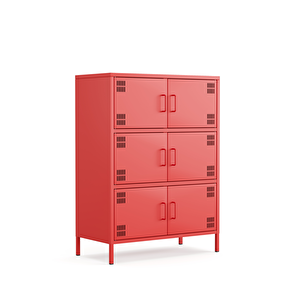 Pera Metal Çok Gözlü Dolap, 6 Kapaklı 80,50 X 40 X 109,50 Cm - Ral 3020 Kırmızı