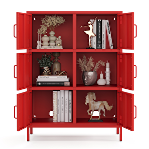 Pera Metal Çok Gözlü Dolap, 6 Kapaklı 80,50 X 40 X 109,50 Cm - Ral 3020 Kırmızı