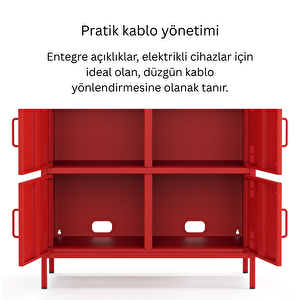 Pera Metal Çok Gözlü Dolap, 6 Kapaklı 80,50 X 40 X 109,50 Cm - Ral 3020 Kırmızı