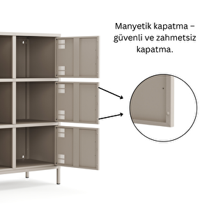 Pera Metal Çok Gözlü Dolap, 6 Kapaklı 80,50 X 40 X 109,50 Cm - Bej Rengi