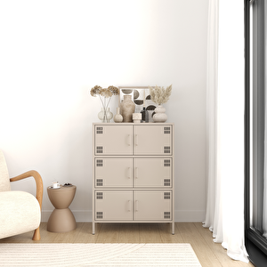 Pera Metal Çok Gözlü Dolap, 6 Kapaklı 80,50 X 40 X 109,50 Cm - Bej Rengi 1179 Kum Beji