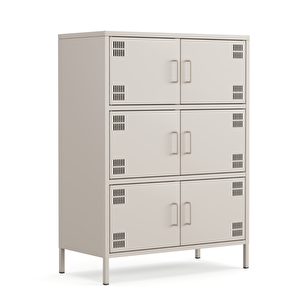 Pera Metal Çok Gözlü Dolap, 6 Kapaklı 80,50 X 40 X 109,50 Cm - Bej Rengi 1179 Kum Beji