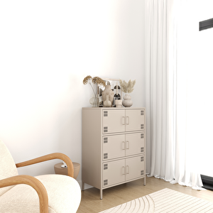 Pera Metal Çok Gözlü Dolap, 6 Kapaklı 80,50 X 40 X 109,50 Cm - Bej Rengi 1179 Kum Beji