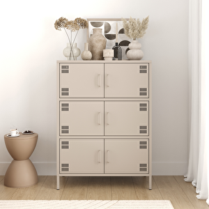 Pera Metal Çok Gözlü Dolap, 6 Kapaklı 80,50 X 40 X 109,50 Cm - Bej Rengi 1179 Kum Beji