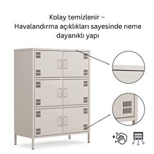 Pera Metal Çok Gözlü Dolap, 6 Kapaklı 80,50 X 40 X 109,50 Cm - Bej Rengi