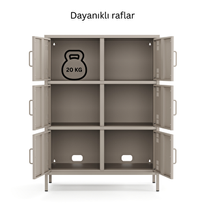Pera Metal Çok Gözlü Dolap, 6 Kapaklı 80,50 X 40 X 109,50 Cm - Bej Rengi