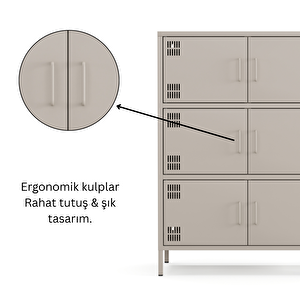 Pera Metal Çok Gözlü Dolap, 6 Kapaklı 80,50 X 40 X 109,50 Cm - Bej Rengi