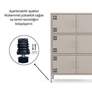 Pera Metal Çok Gözlü Dolap, 6 Kapaklı 80,50 X 40 X 109,50 Cm - Bej Rengi