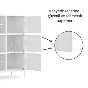 Pera Metal Çok Gözlü Dolap, 6 Kapaklı 80,50 X 40 X 109,50 Cm - Ral 9016 Beyaz