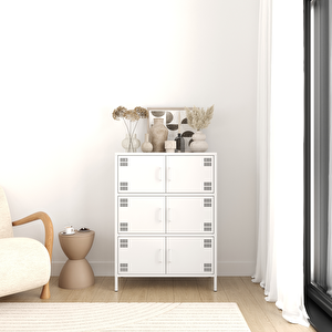 Pera Metal Çok Gözlü Dolap, 6 Kapaklı 80,50 X 40 X 109,50 Cm - Ral 9016 Beyaz Ral 9016