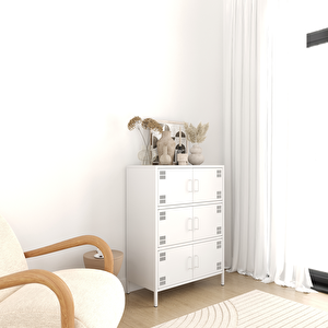 Pera Metal Çok Gözlü Dolap, 6 Kapaklı 80,50 X 40 X 109,50 Cm - Ral 9016 Beyaz Ral 9016