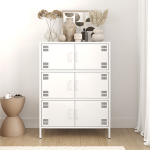 Pera Metal Çok Gözlü Dolap, 6 Kapaklı 80,50 X 40 X 109,50 Cm - Ral 9016 Beyaz Ral 9016