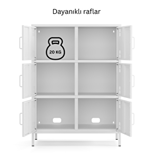 Pera Metal Çok Gözlü Dolap, 6 Kapaklı 80,50 X 40 X 109,50 Cm - Ral 9016 Beyaz