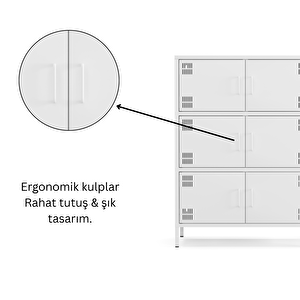 Pera Metal Çok Gözlü Dolap, 6 Kapaklı 80,50 X 40 X 109,50 Cm - Ral 9016 Beyaz