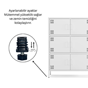 Pera Metal Çok Gözlü Dolap, 6 Kapaklı 80,50 X 40 X 109,50 Cm - Ral 9016 Beyaz