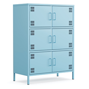 Pera Metal Çok Gözlü Dolap, 6 Kapaklı 80,50 X 40 X 109,50 Cm - Ral 5024 Mavi Ral 5024
