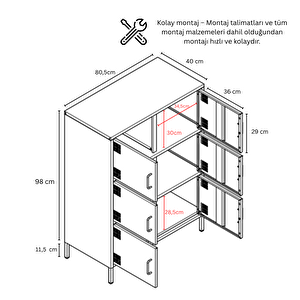 Pera Metal Çok Gözlü Dolap, 6 Kapaklı 80,50 X 40 X 109,50 Cm - Ral 5024 Mavi Ral 5024