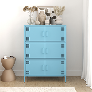 Pera Metal Çok Gözlü Dolap, 6 Kapaklı 80,50 X 40 X 109,50 Cm - Ral 5024 Mavi Ral 5024