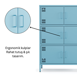 Pera Metal Çok Gözlü Dolap, 6 Kapaklı 80,50 X 40 X 109,50 Cm - Ral 5024 Mavi