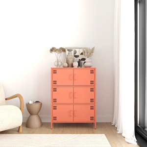 Pera Metal Çok Gözlü Dolap, 6 Kapaklı 80,50 X 40 X 109,50 Cm - Ral 3022 Somon Ral 3022