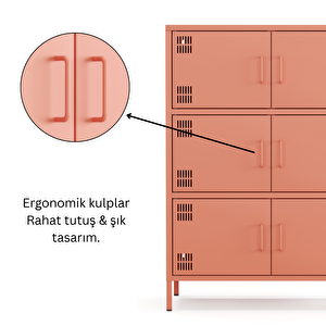 Pera Metal Çok Gözlü Dolap, 6 Kapaklı 80,50 X 40 X 109,50 Cm - Ral 3022 Somon