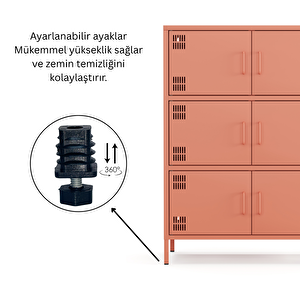 Pera Metal Çok Gözlü Dolap, 6 Kapaklı 80,50 X 40 X 109,50 Cm - Ral 3022 Somon