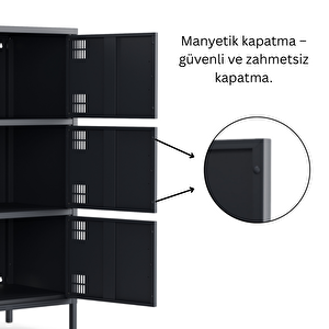 Pera Metal Çok Gözlü Dolap, 6 Kapaklı 80,50 X 40 X 109,50 Cm - Ral 7016 Antrasit