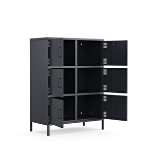 Pera Metal Çok Gözlü Dolap, 6 Kapaklı 80,50 X 40 X 109,50 Cm - Ral 7016 Antrasit