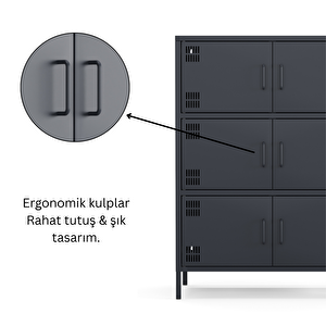 Pera Metal Çok Gözlü Dolap, 6 Kapaklı 80,50 X 40 X 109,50 Cm - Ral 7016 Antrasit