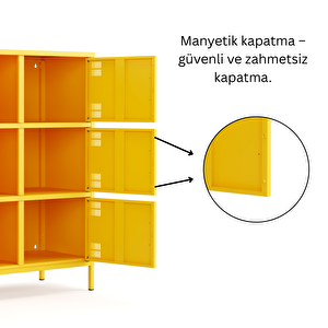 Pera Metal Çok Gözlü Dolap, 6 Kapaklı 80,50 X 40 X 109,50 Cm - Ral 1018 Sarı