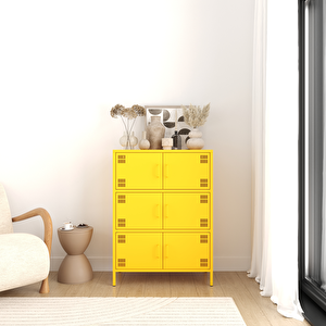 Pera Metal Çok Gözlü Dolap, 6 Kapaklı 80,50 X 40 X 109,50 Cm - Ral 1018 Sarı Ral 1018