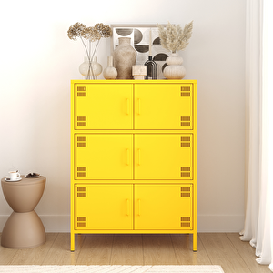 Pera Metal Çok Gözlü Dolap, 6 Kapaklı 80,50 X 40 X 109,50 Cm - Ral 1018 Sarı Ral 1018
