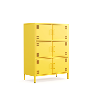 Pera Metal Çok Gözlü Dolap, 6 Kapaklı 80,50 X 40 X 109,50 Cm - Ral 1018 Sarı